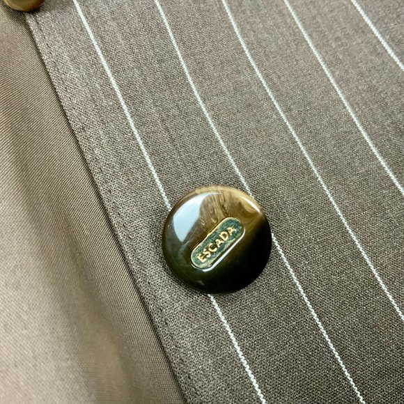 ESCADA Pinstripe Brown Wool Suit Blazer & Skirt Career Business Sz 42-44 (8-10) - Picture 5 of 16